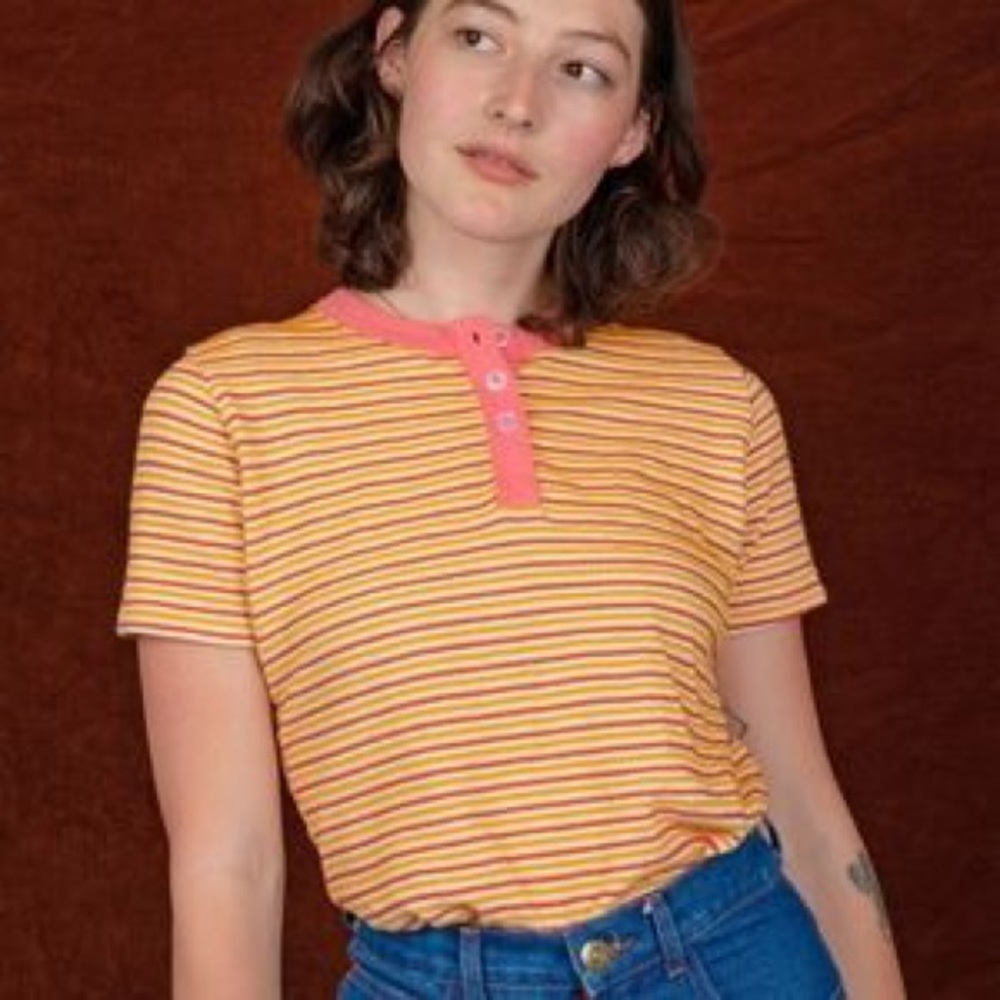 Big Bud Press Honeycomb Henley Striped Top